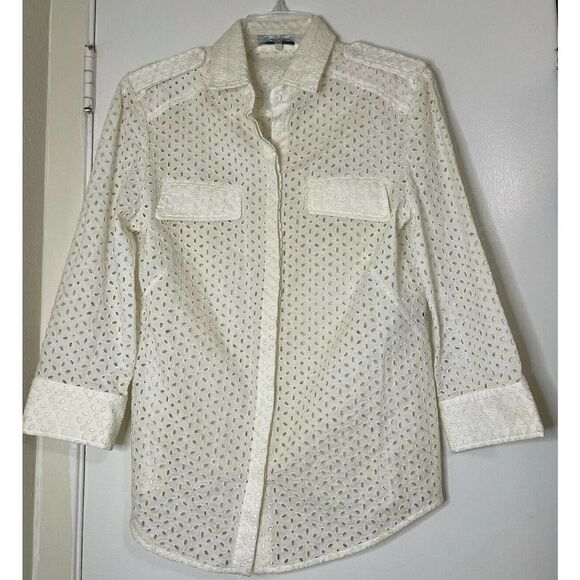 Alexander McQueen ivory eyelet cotton button down long sleeve blouse top US 10 - Picture 1 of 7
